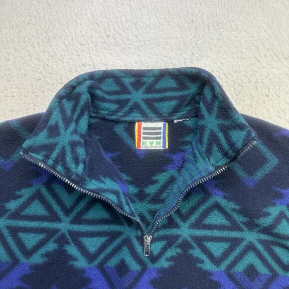 Vintage EVR Sweater Womens Large L Green Blue Fleece Geometric Southwestern - Picture 6 of 12